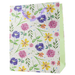 Punga cadou din hartie 18x23 CM, flori sclipitoare