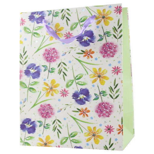 Punga cadou din hartie 18x23 CM, flori sclipitoare