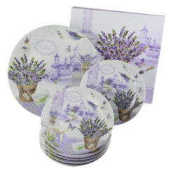 Platou cu 6 farfurii din ceramica 27/19 CM, in cutie decorativa, Lavanda Passion
