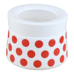 Suport condimente 350 ml, din sticla opal, cu capac din plastic, Buline