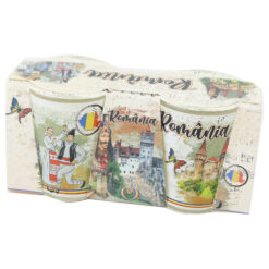 Set 2 pahare din sticla "Romania", Castele/Cuplu in port traditional