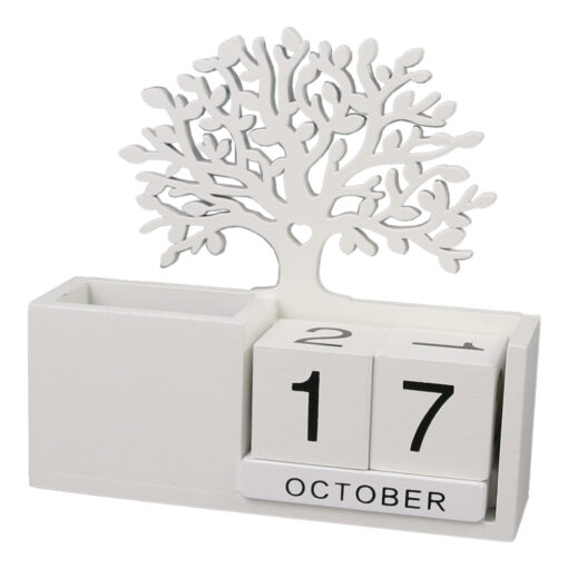 Calendar perpetuu din lemn, cu suport creioane 15x15 CM, Copac