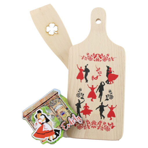 Set ustensile bucatarie din lemn cu magnet frigider "I love Romania", 3 piese