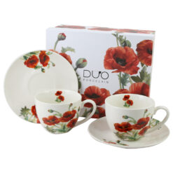 Set 2 cesti espresso cu farfurii, din portelan 270 ml, "Classic Poppies", in cutie decorativa