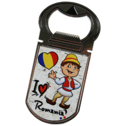 Desfacator sticle cu magnet "I Love Romania", 4x9 CM