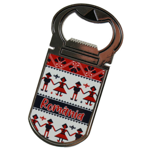 Desfacator sticle cu magnet "Romania", Motive traditionale, 4x9 CM
