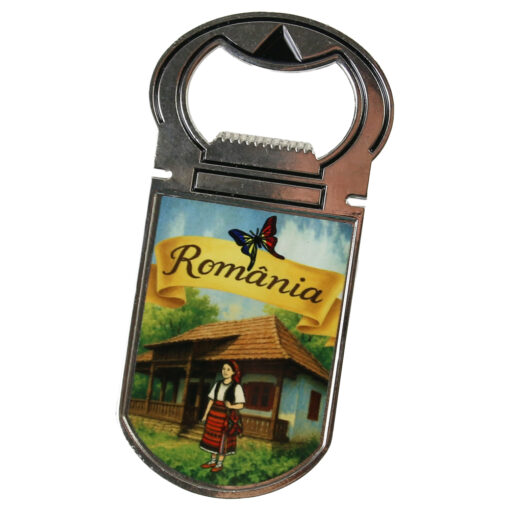 Desfacator sticle cu magnet "Romania", Casa traditionala, 4x9 CM