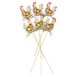 Set 6 pick decor Gaina/Cocos cu flori din lemn 5?27 CM