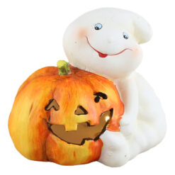 Dovleac Halloween din ceramica cu fantoma si led 14 CM