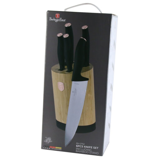 Set 5 cutite cu suport bambus, Black Rose, Berlinger Haus