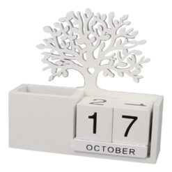 Calendar perpetuu din lemn, cu suport creioane 15x15 CM, Copac
