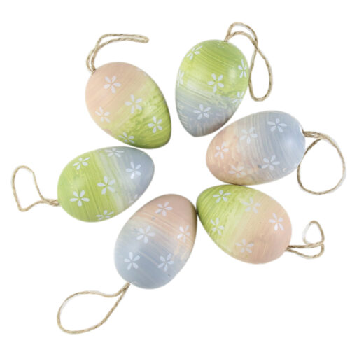 Set 6 oua din plastic 4x6 CM, colorate, cu motive florale