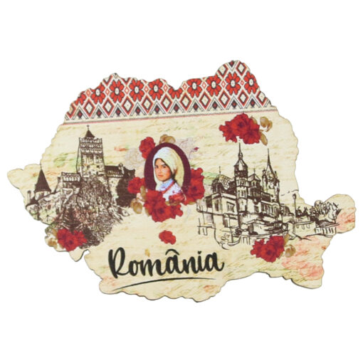 Magnet frigider din lemn "Romania" 9x6 CM, Harta Romaniei, Tarancuta