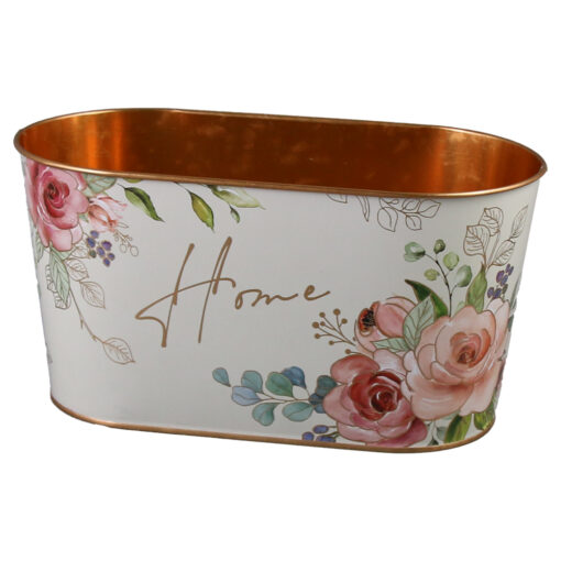 Ghiveci oval din metal 23x12 CM, "Home", trandafiri,auriu