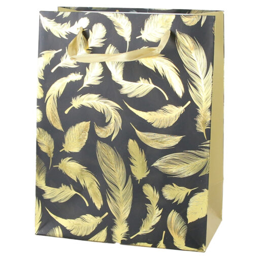 Punga cadou din hartie 18x23 CM, Pene aurii