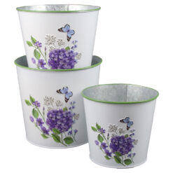 Set 3 ghivece din metal, 15x13.5 CM, Hortensie