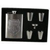 Set plosca cu palnie si 4 pahare din inox, "Pentru cel mai bun Prieten", in cutie eleganta