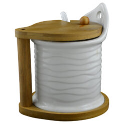 Recipient condimente din ceramica, cu suport bambus, 14 CM