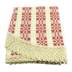 Fata de masa artizanat oval 160x120 CM Crem/Rosu, 80 % bbc, 20 % acril