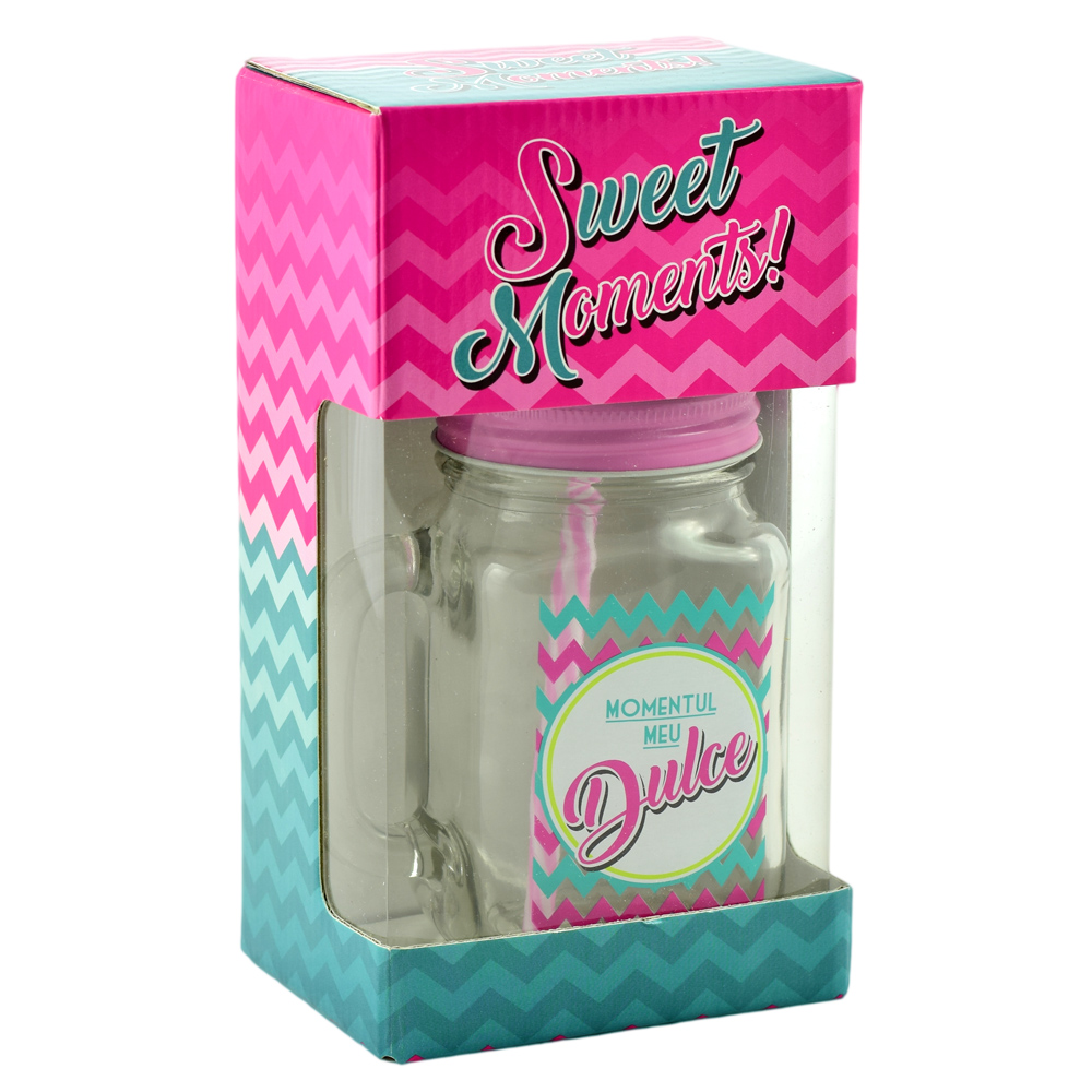 Cana cu paie tip borcan 450 ml - "Momentul meu dulce!" - imagine 2