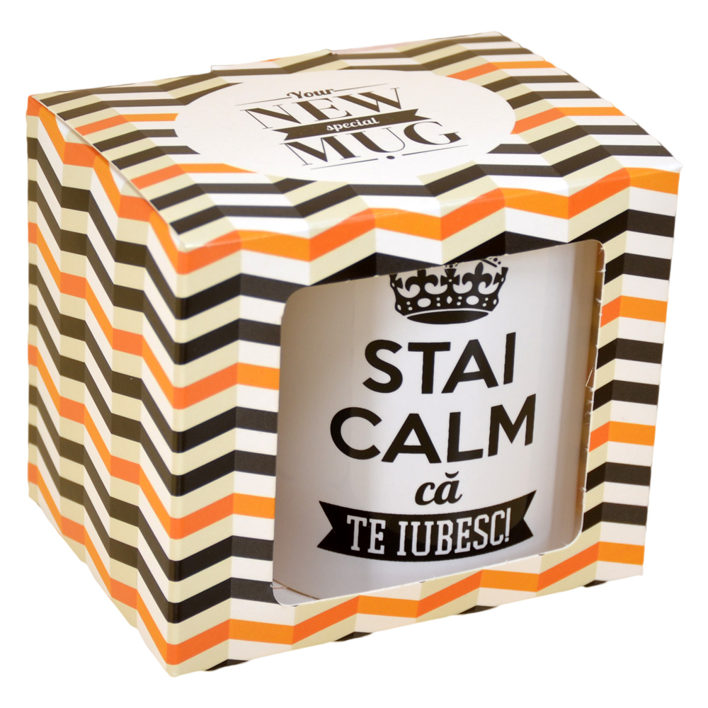 Cana ceramica Boss Mug 300 ml "Stai calm, ca te iubesc!", in cutie decorativa