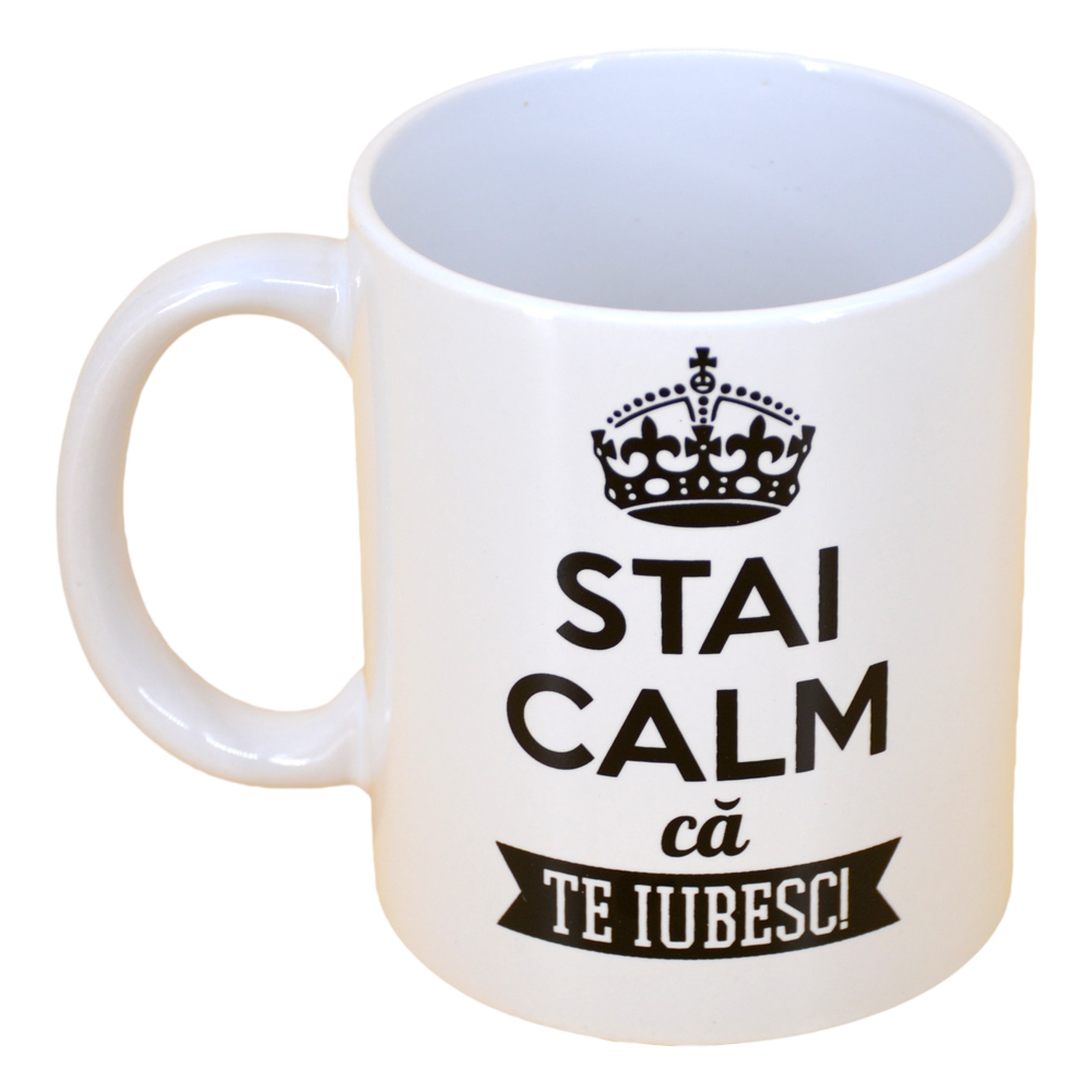 Cana ceramica Boss Mug 300 ml "Stai calm, ca te iubesc!", in cutie decorativa - imagine 2