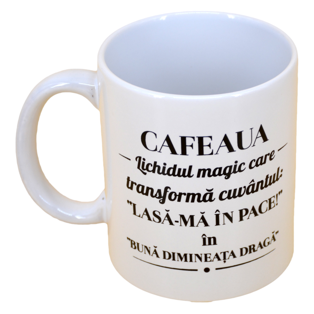 Cana ceramica Boss Mug 300 ml "Cafeaua. Lichidul magic...", in cutie decorativa - imagine 2