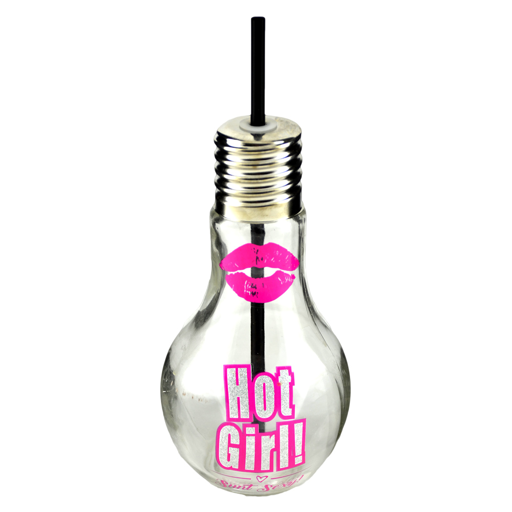 Sticla cu pai, forma bec "Hot Girl!", 9x22 CM