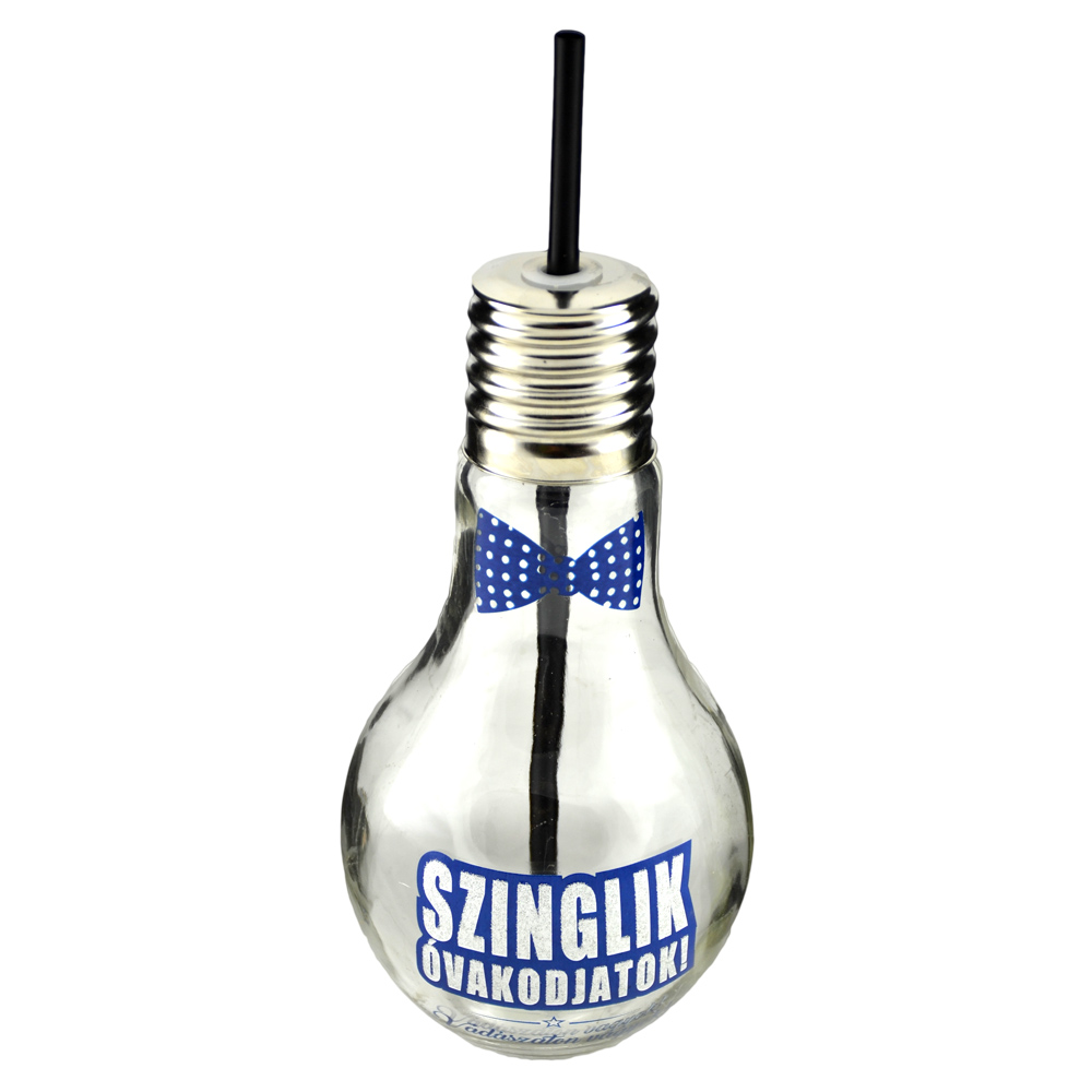 Sticla cu pai, forma bec "Szinglik ovakodjatok!" 9x22 CM