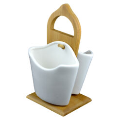 Set 2 boluri din ceramica cu suport din bambus - White