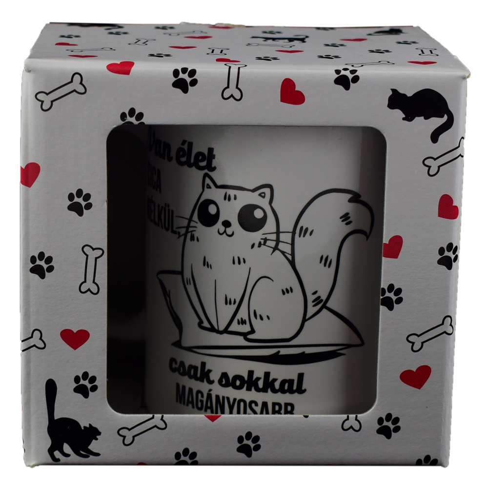 Cana Boss din ceramica 300 ml "Van elet cica nelkul, csak sokkal maganyosabb", in cutie decorativa - imagine 2