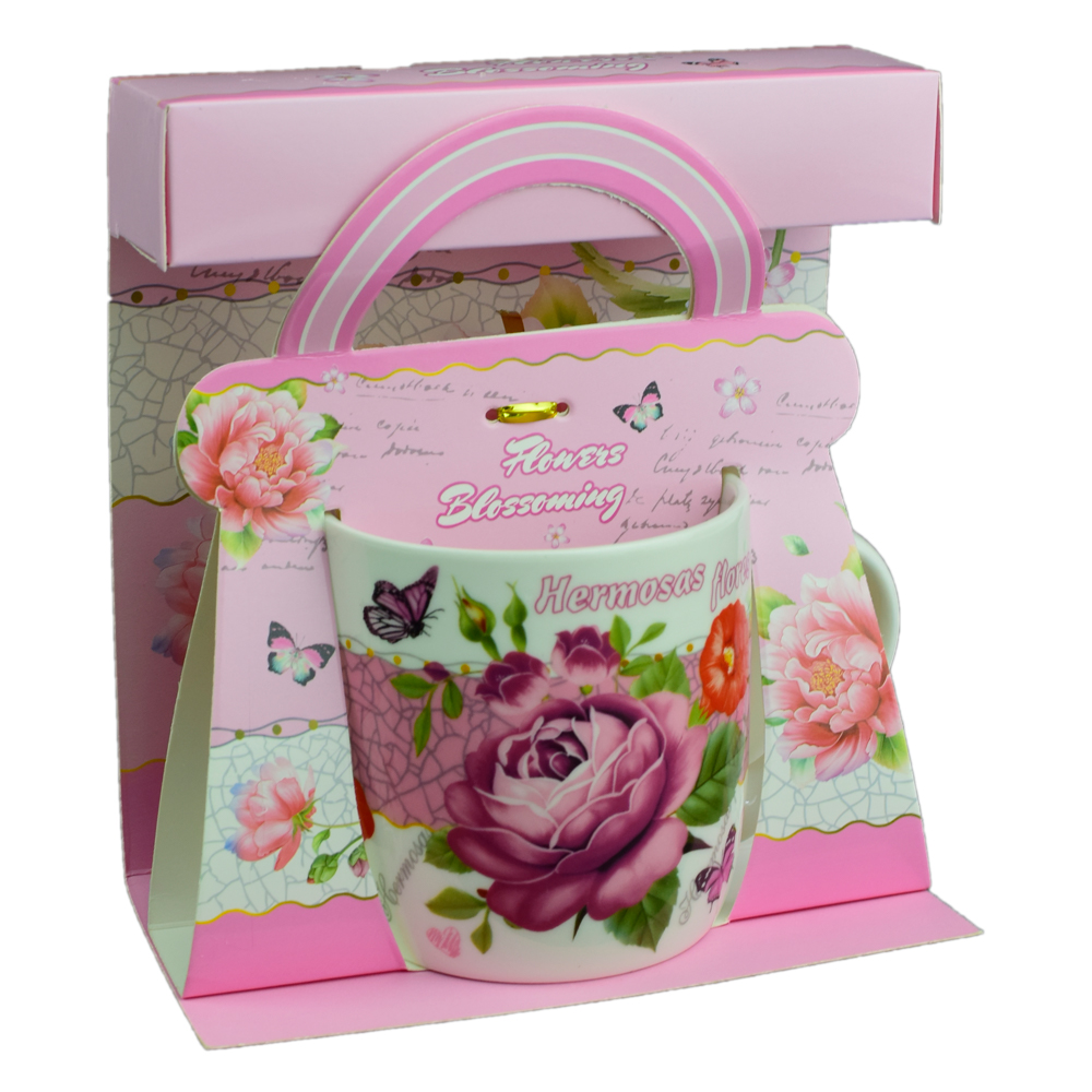 Cana realizata din ceramica in cutie - Design cu trandafiri - Diverse modele (Model 1) - imagine 2