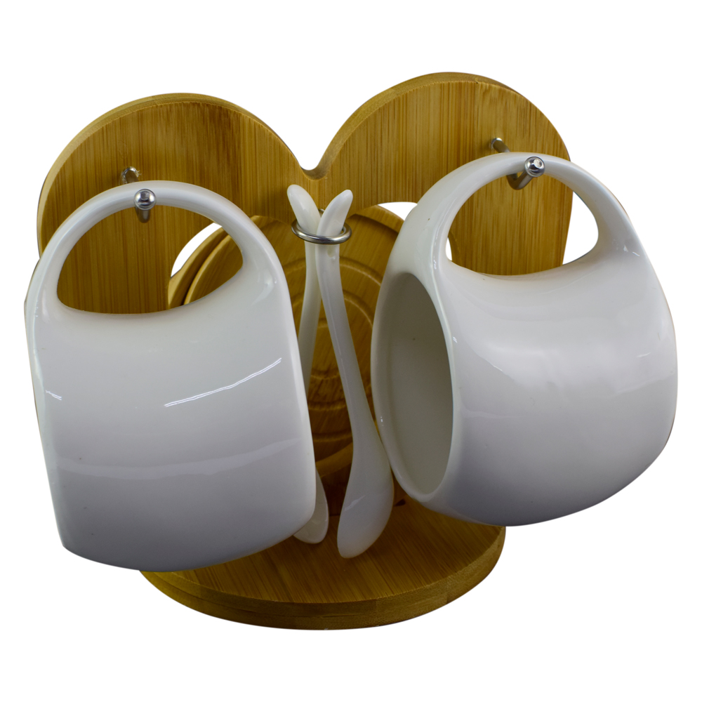 Set 2 cani cu lingurite realizate din portelan pe un suport de bambus - imagine 2