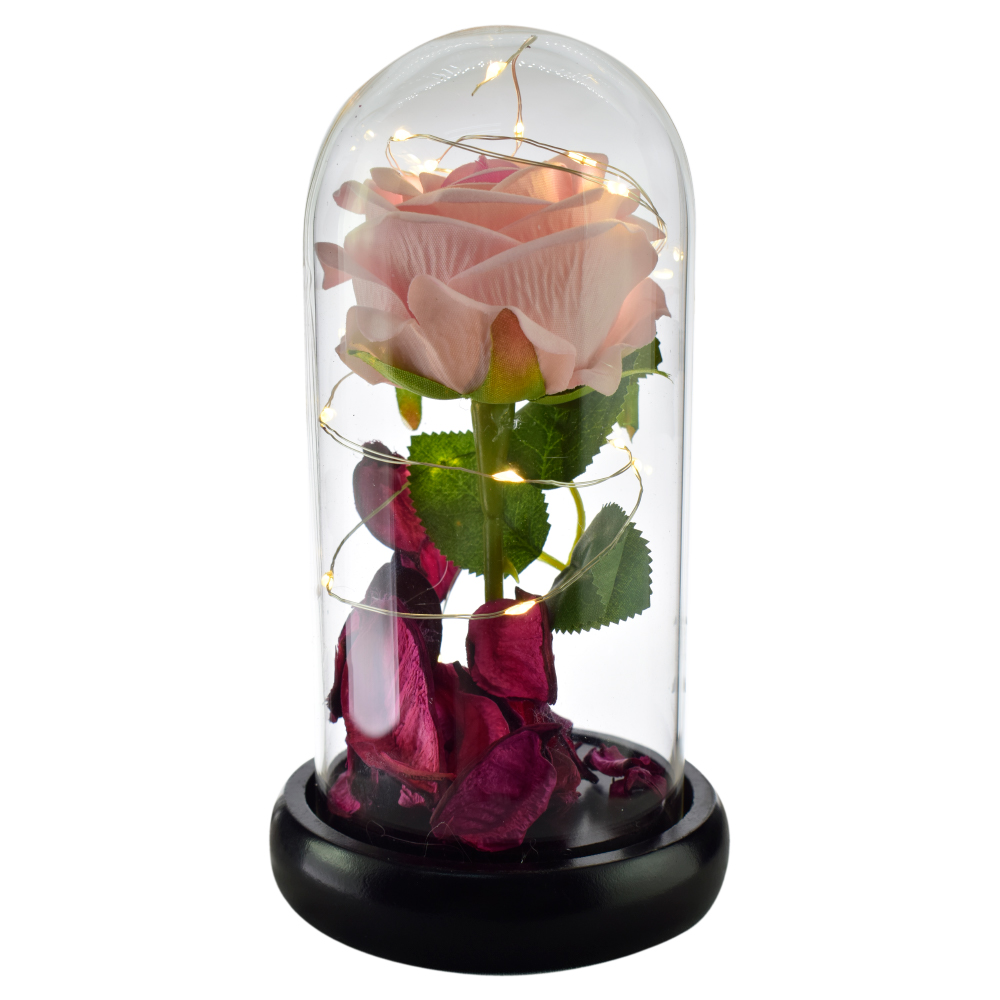 Trandafir in cupola de sticla cu lumini led 10x18 CM - imagine 2