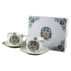 Set 2 cani cu farfurii 280 ml, "Etno Bufnita"