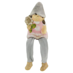 Figurina Fetita cu floare din ceramica cu picioare textil 18 CM