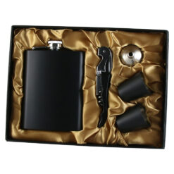 Set cadou pentru barbati, 5 piese - Plosca, 2 pahare, palnie si tirbuson