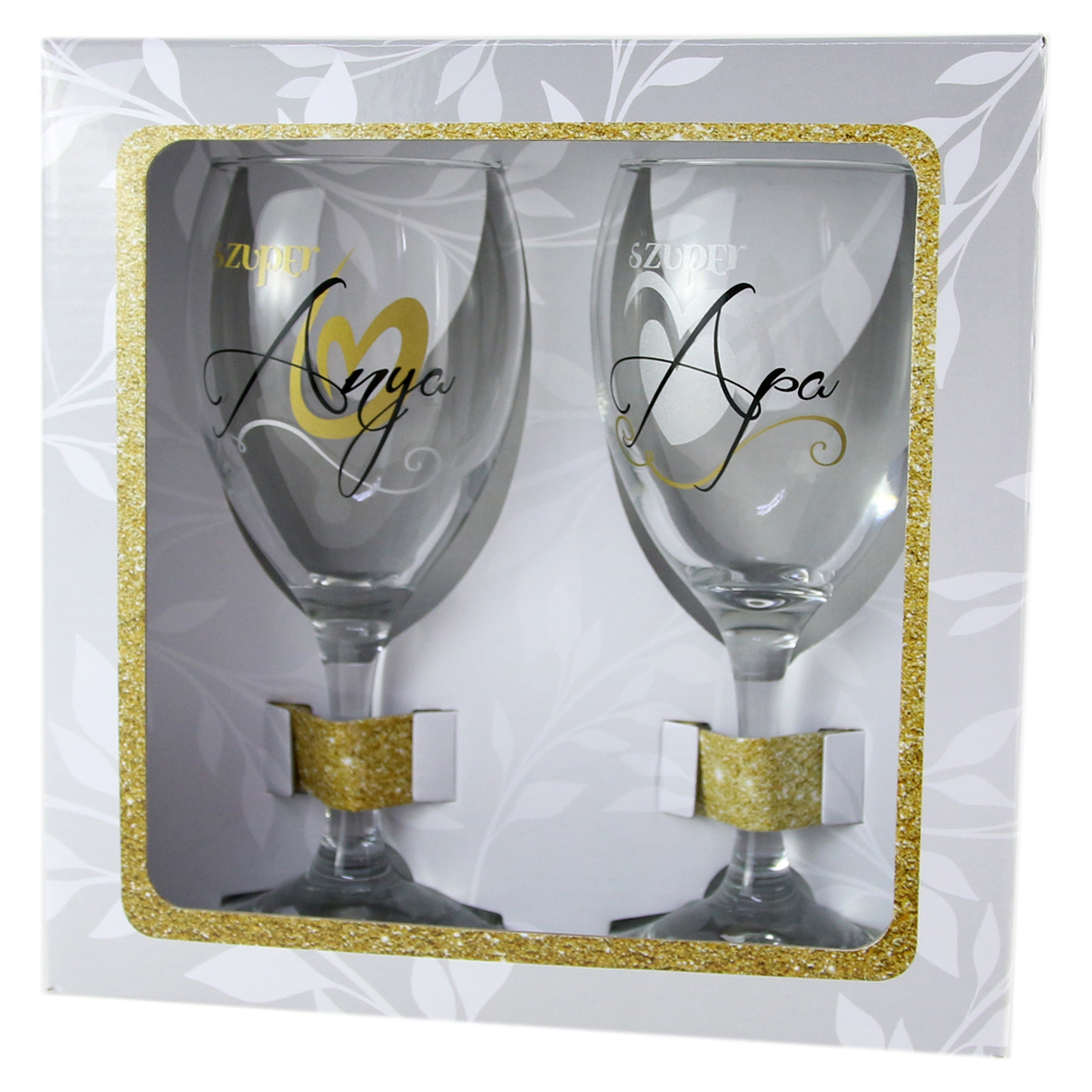Set 2 pahare vin "Szuper Anya/Szuper Apa, 220 ml, in cutie eleganta