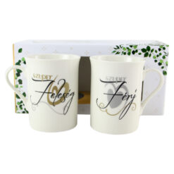 Set 2 cani din ceramica "Szuper Feleseg/Szuper Ferj", 290 ml, in cutie cadou