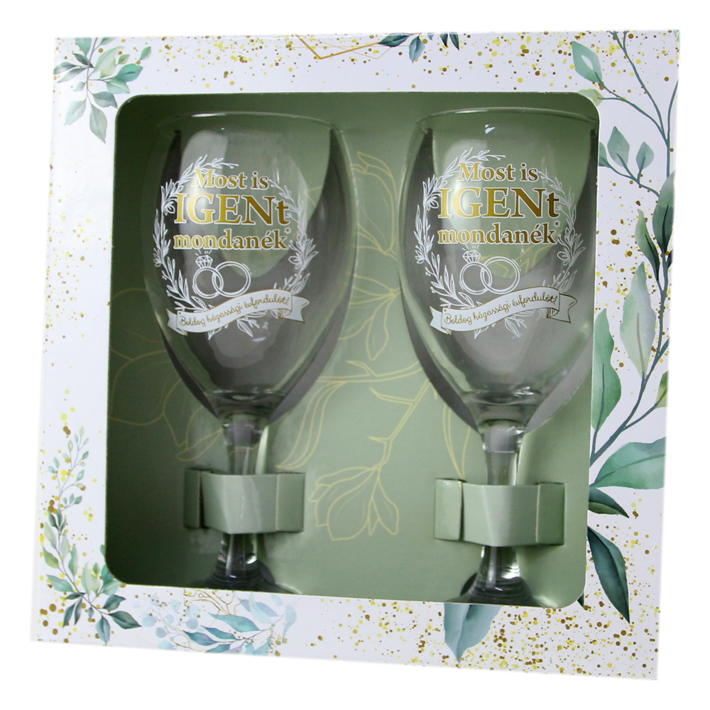 Set 2 pahare vin "Most is Igent mondanek - Boldog hazassagi evfordulot", 220 ml, in cutie eleganta