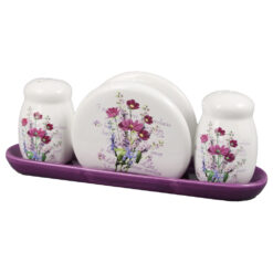 Set solnita si pipernita cu suport servetel din ceramica 23x9 CM, Mararite