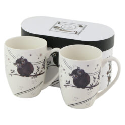 Set 2 cani din portelan 380 ml, "Charming Owls", in cutie decorativa