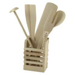 Set 6 ustensile bucatarie din lemn cu suport