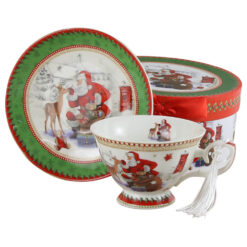 Ceasca din ceramica cu farfurie 150 ml, Mos Craciun, in cutie decorativa