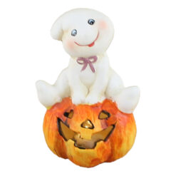Dovleac Halloween din ceramica cu fantoma si led 11 CM