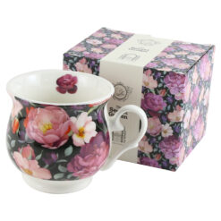 Cana portelan 500 ml "Spring Roses Black", in cutie decorativa