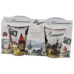 Set 2 pahare din sticla "Romania", Castelul Peles/Hunedoara/Bran