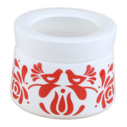 Recipient condimente 350 ml, din sticla opal, cu capac din plastic, Pasari