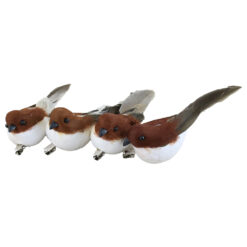 Set 4 decor Pasare cu clama 10 CM, Maro