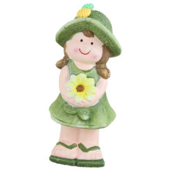 Figurina Fata din ceramica cu floare 15 CM, verde